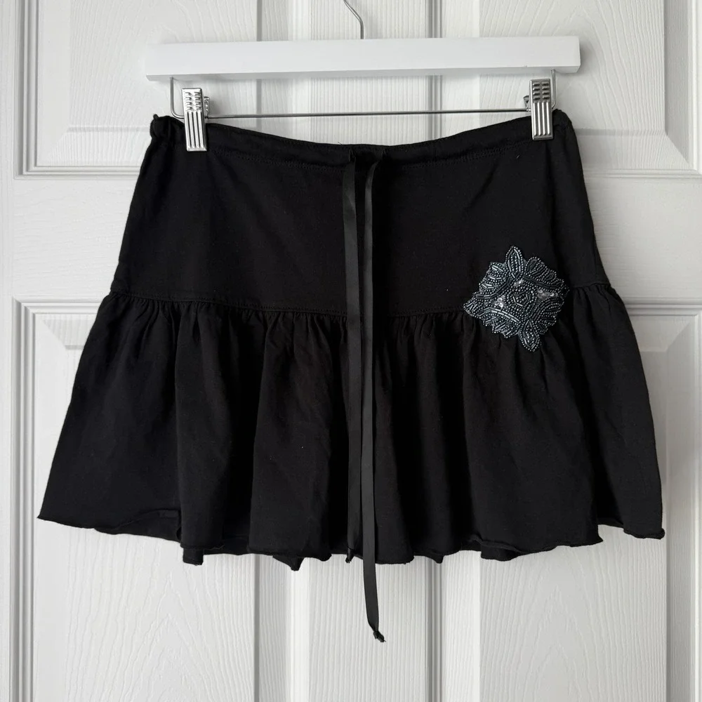 Vintage Y2K Big Flirt Embellished Mini Skirt Black Size Small Womens